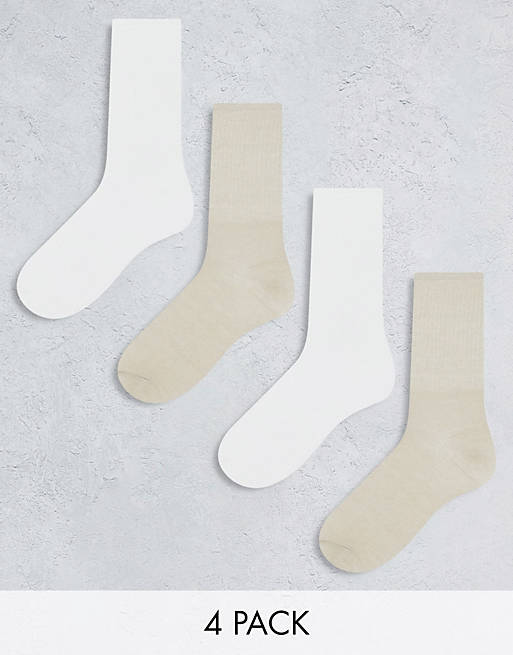 Lindex 4-pack sporty chunky rib crew sock in white and beige | ASOS