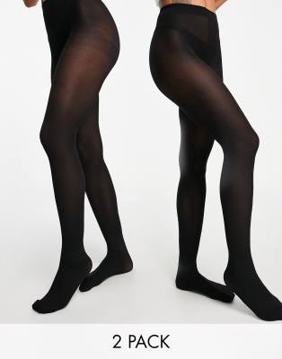 ASOS DESIGN 2 Pack 40 denier tights in black