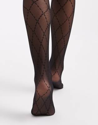 Lindex 40 Denier Argyle Mesh Tights In Black