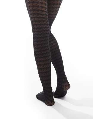 LINDEX 40 DENIER HOUNDSTOOTH PATTERN TIGHTS 