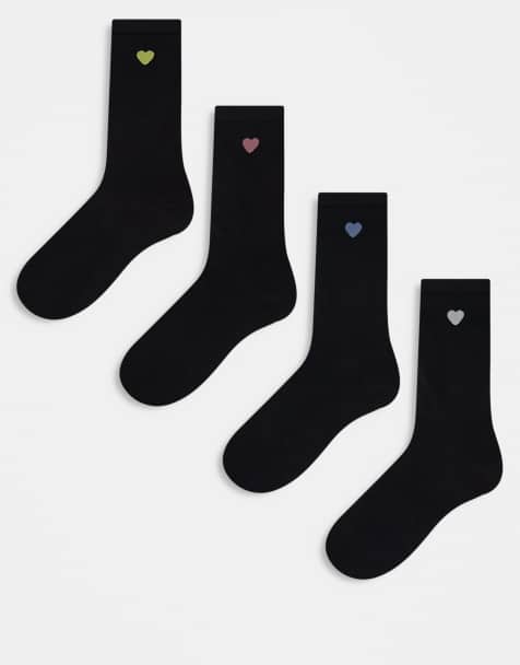 Lindex – 4er-Pack gerippte Socken in Schwarz mit Herzdetail - view 1