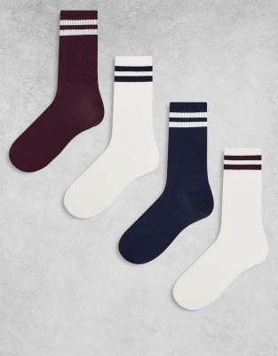 Lindex - 4er-Pack gerippte Sportsocken in verschiedenen Farben-Bunt
