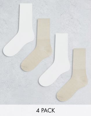 Lindex - 4er-Pack grob gerippte Sportsocken in Weiß und Beige-Neutral