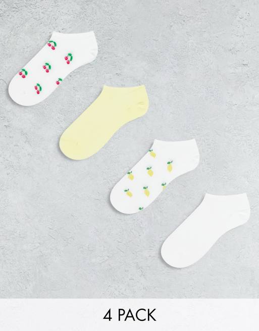 Lindex – 4er-Pack knöchelhohe Socken in verschiedenen Farben mit Früchte-Motiv