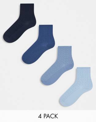 Lindex - 4er-Pack Knöchelsocken in Blau mit Zopfmuster