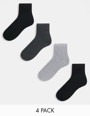 Lindex - 4er-Pack Knöchelsocken in Grautönen und in Schwarz-Bunt