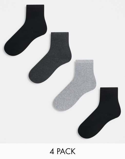 Lindex – 4er-Pack Knöchelsocken in Grautönen und in Schwarz