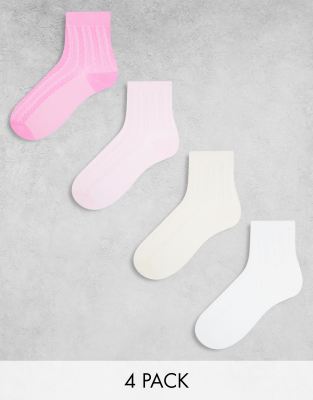 Lindex - 4er-Pack Knöchelsocken in Rosa und Weiß mit Zopfmuster-Bunt