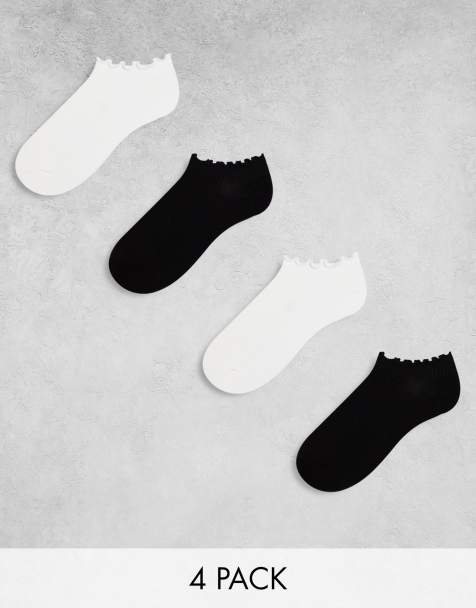 Lindex – 4er-Pack Sneakersocken in Schwarz und Weiß mit Kräuselsaum - view 1