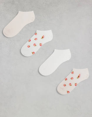 Lindex - 4er-Pack Socken in Rosa mit Kräuselsaum und Pfirsich-Design