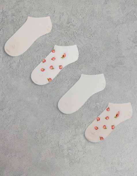 Lindex – 4er-Pack Socken in Rosa mit Kräuselsaum und Pfirsich-Design - view 1
