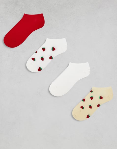 Lindex – 4er-Pack Socken in verschiedenen Farben mit Erdbeerdetail - view 1