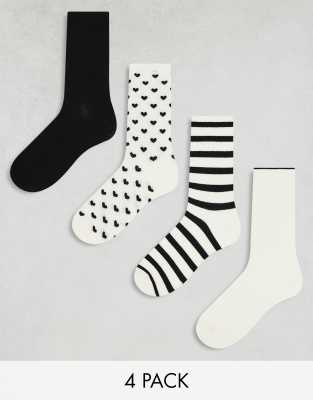 Lindex - 4er-Pack Socken mit verschiedenen Mustern in Schwarz/Weiß-Bunt