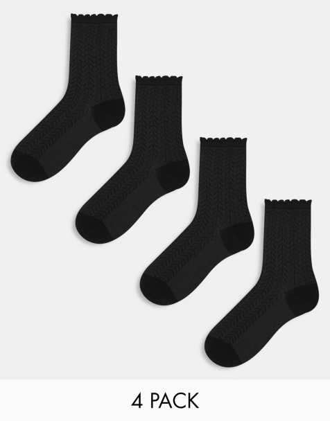 Lindex – 4er-Pack strukturierte Socken in Schwarz mit Rüschenrand - view 1
