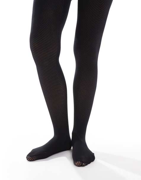 Lindex - 60 denier panty met chevron-patroon in zwart - view 1