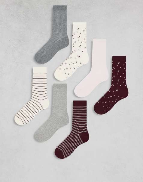 Lindex 7 pack floral and stripe printed socks in multi - view 1