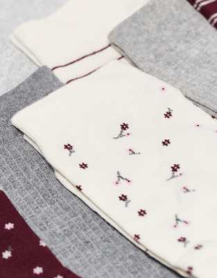 Lindex 7 Pack Floral And Stripes Printed Socks In Multi