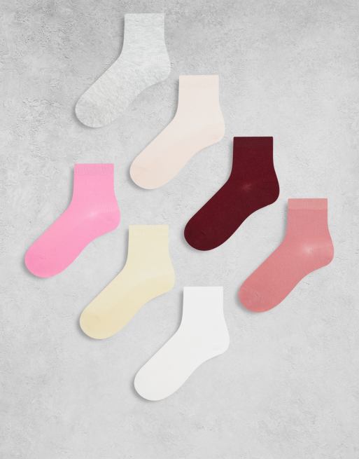 Lindex 7 pack rib ankle socks in pink multi