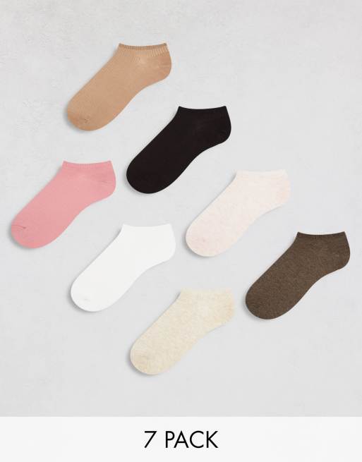 Lindex 7 pack rib sneaker socks in multi neutrals