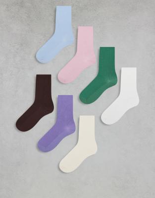 Lindex 7 Pack Ribbed Ankle Socks In Multi