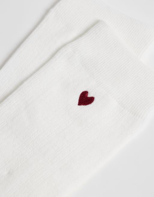Lindex 7 pack socks in off white, gray and red heart prints, 3 of 3