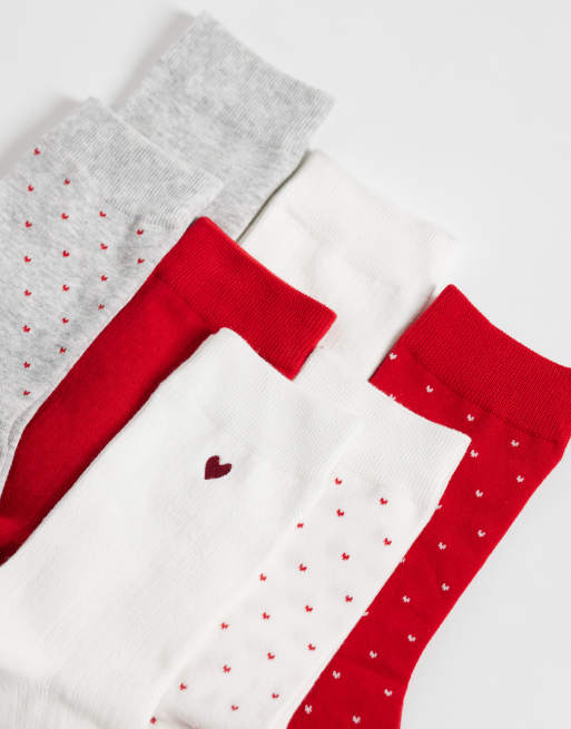 Lindex 7 pack socks in off white grey and red heart prints, 2 of 3