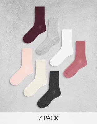 Lindex - 7er-Pack gerippte Knöchelsocken in verschiedenen hellen Farben-Bunt