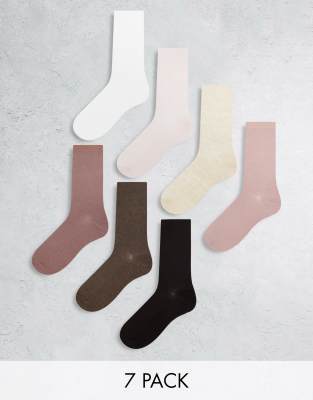 Lindex - 7er-Pack gerippte Sportsocken in verschiedenen neutralen Farben mit angerautem Rand