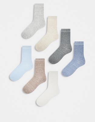 Lindex - 7er-Pack Knöchelsocken in Blau/neutralen Farben-Bunt