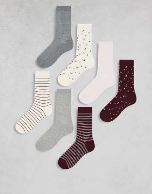 Lindex - 7er-Pack Socken mit Blumen- und Streifenmuster in verschiedenen Farben-Bunt