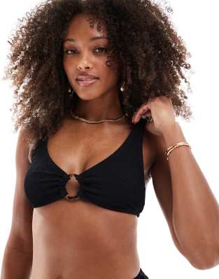 Lindex – Adele – Mix & Match – Crepe-Bikinioberteil in Schwarz mit Ringdetail - view 1