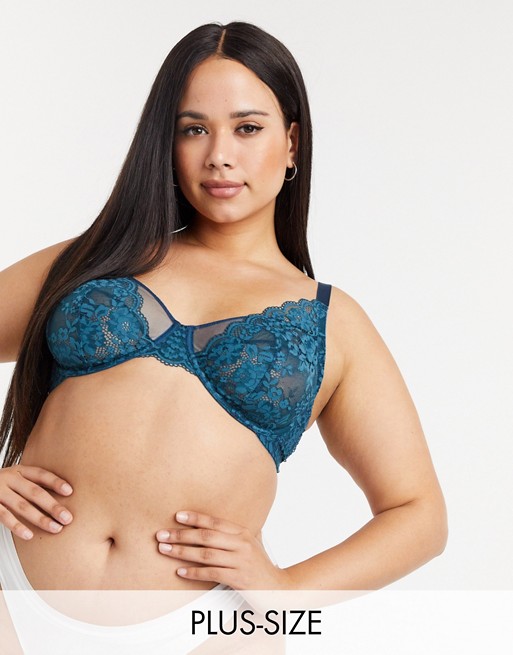 Lindex Attract Curve iris lace non padded bra in dark turquoise