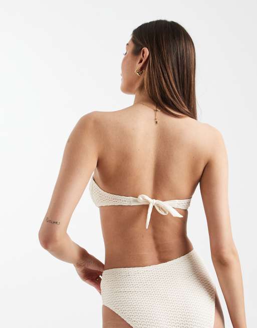 Lindex bandeau bikini top in white crochet, 3 of 4
