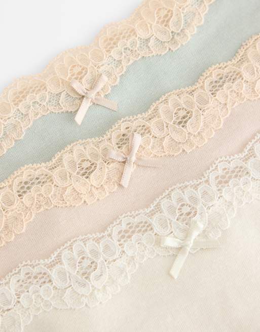 Lindex – Baumwoll-Tangas in Pastellfarben mit Spitzenborte, 3er-Pack, 3 von 3