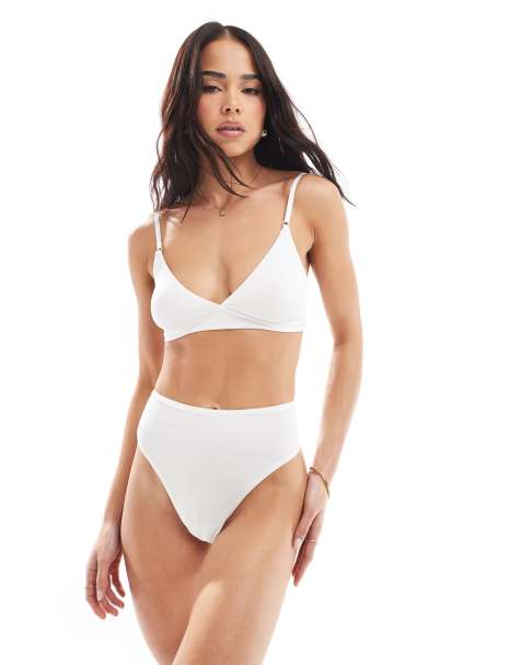 Lindex cotton high leg thong in white