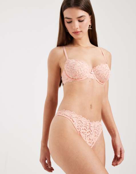 Lindex Billie lace low waisted lingerie thong in light coral - view 1
