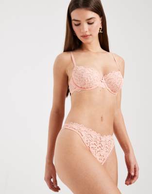 Lindex Billie Lace Low Waisted Thong In Pink