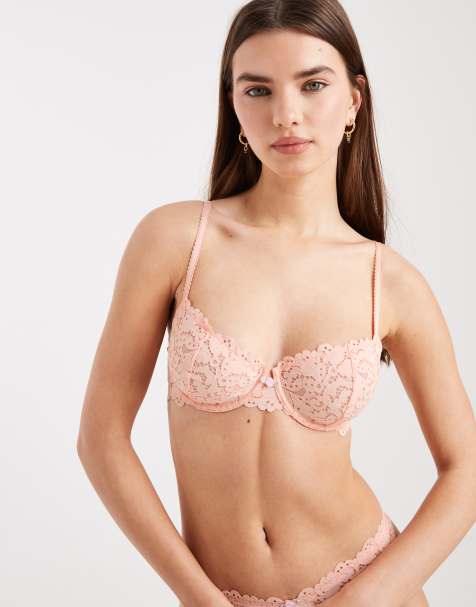 Lindex Billie lace non padded underwired balconette bra in light coral - view 1