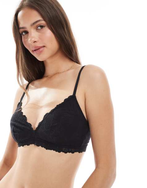 Lindex - Blenda - Sort trekants-bralette i blødt materiale med blonder - view 1