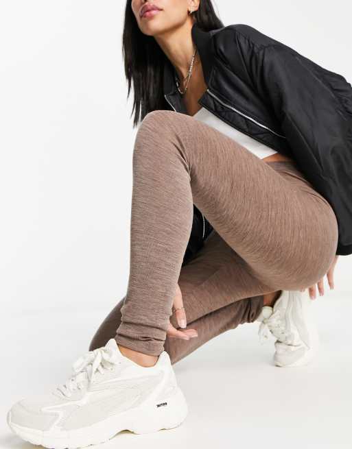 Lindex – Brunmelerade underställsleggings i merinoull, 4 av 4