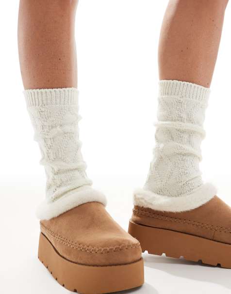 Lindex cable knit long socks in cream - view 1