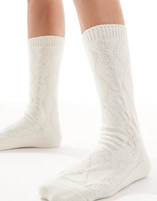 Lindex Cable Knit Long Socks In White