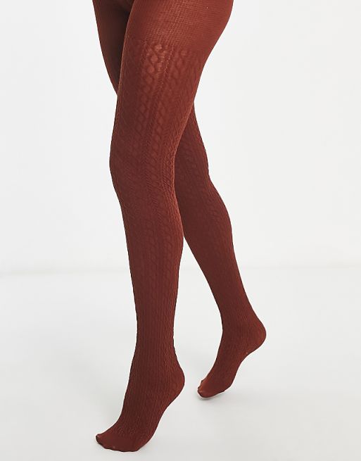 Lindex cable knit tights in rust