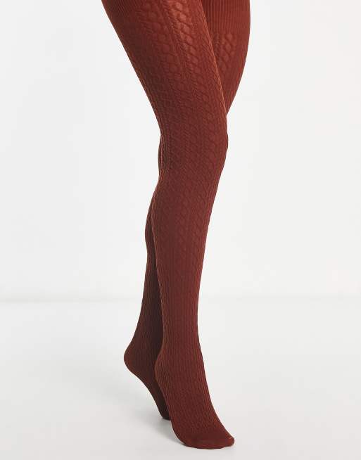 Lindex cable knit tights in rust ASOS