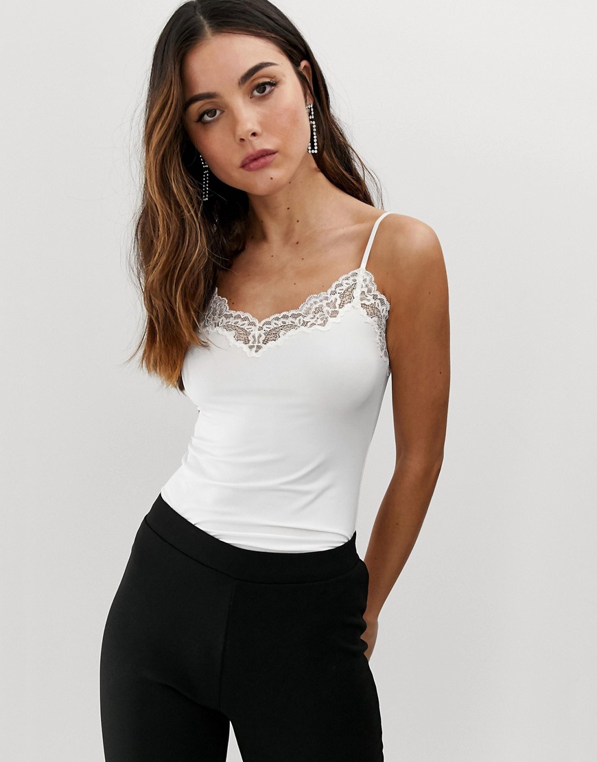 Lindex cami with lace trim in white