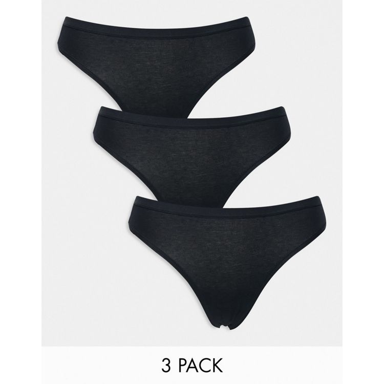 3-pack Cotton Thong Briefs - Black - Ladies