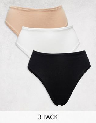 Lindex Carin cotton high waist 3 pack thong in White, Beige and black