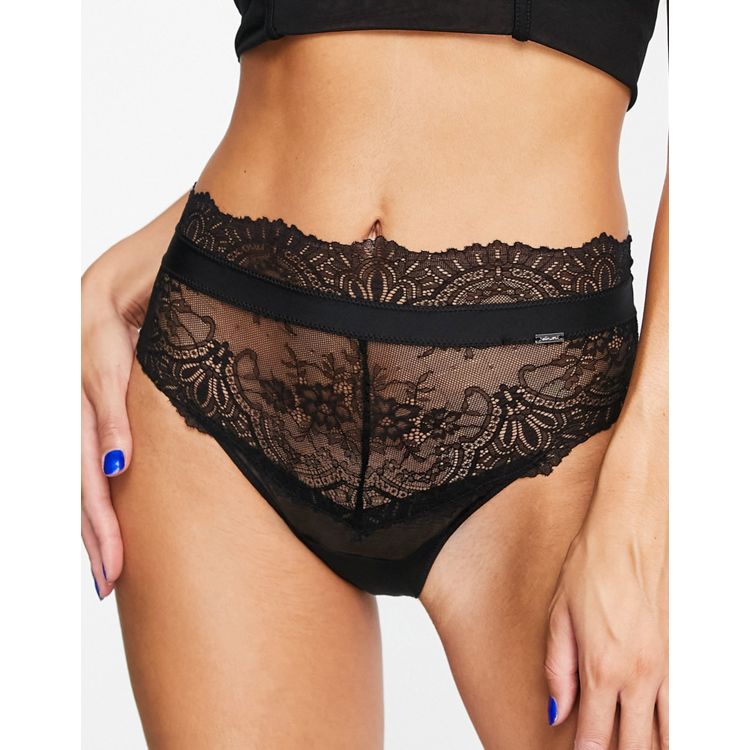 Lindex super soft nylon blend barely-there lace brazilian brief in black -  BLACK, ASOS
