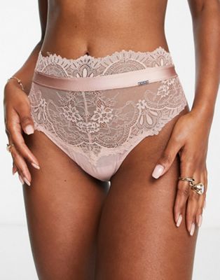 Lindex Chloe lace high waist brazilian brief in dusty pink