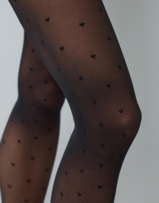 Lindex - Collant 30 denari neri con stampa a cuori, 2 di 3